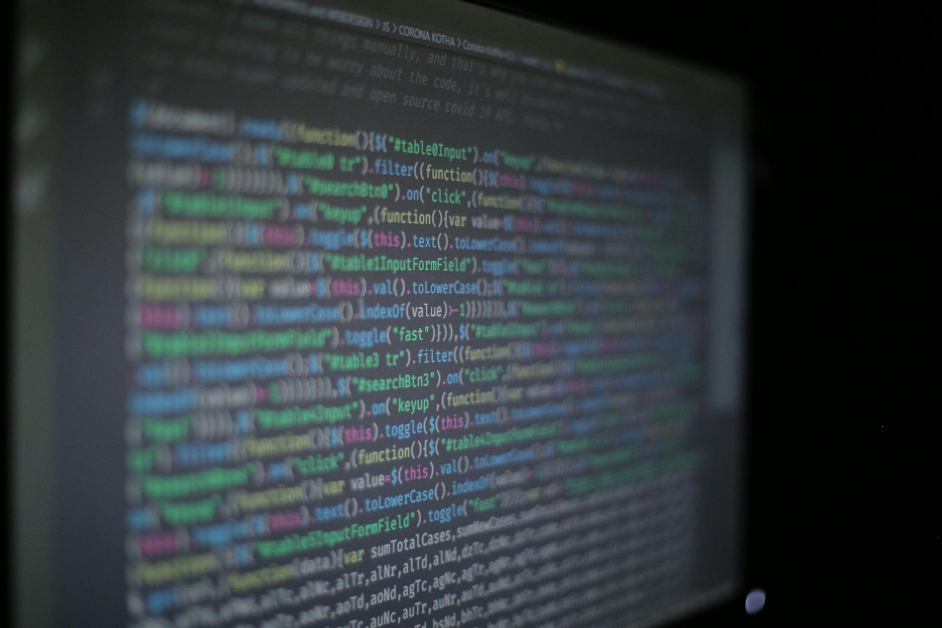 Programming code on a screen